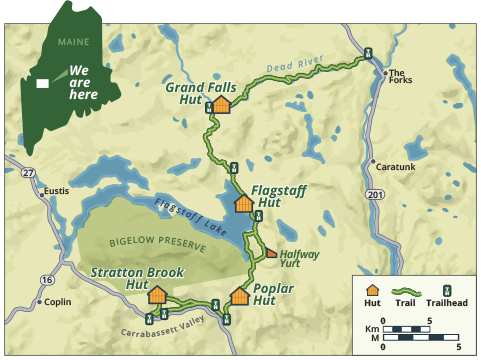Overview map of huts and trails system